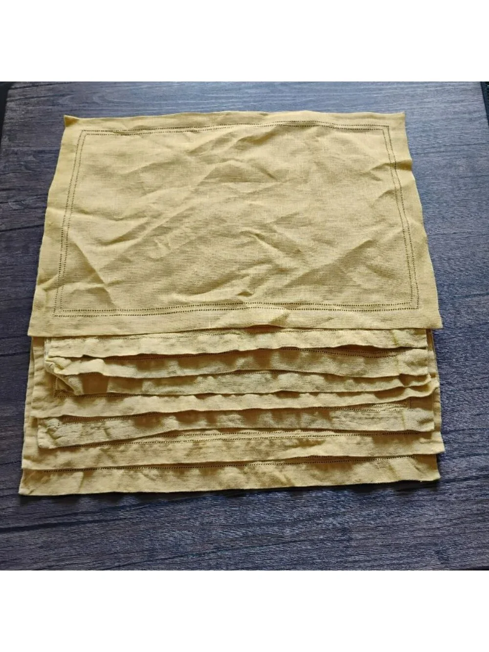 Williams Sonoma Mustard Yellow Hemstitch Linen Placemats - Set Of 8
